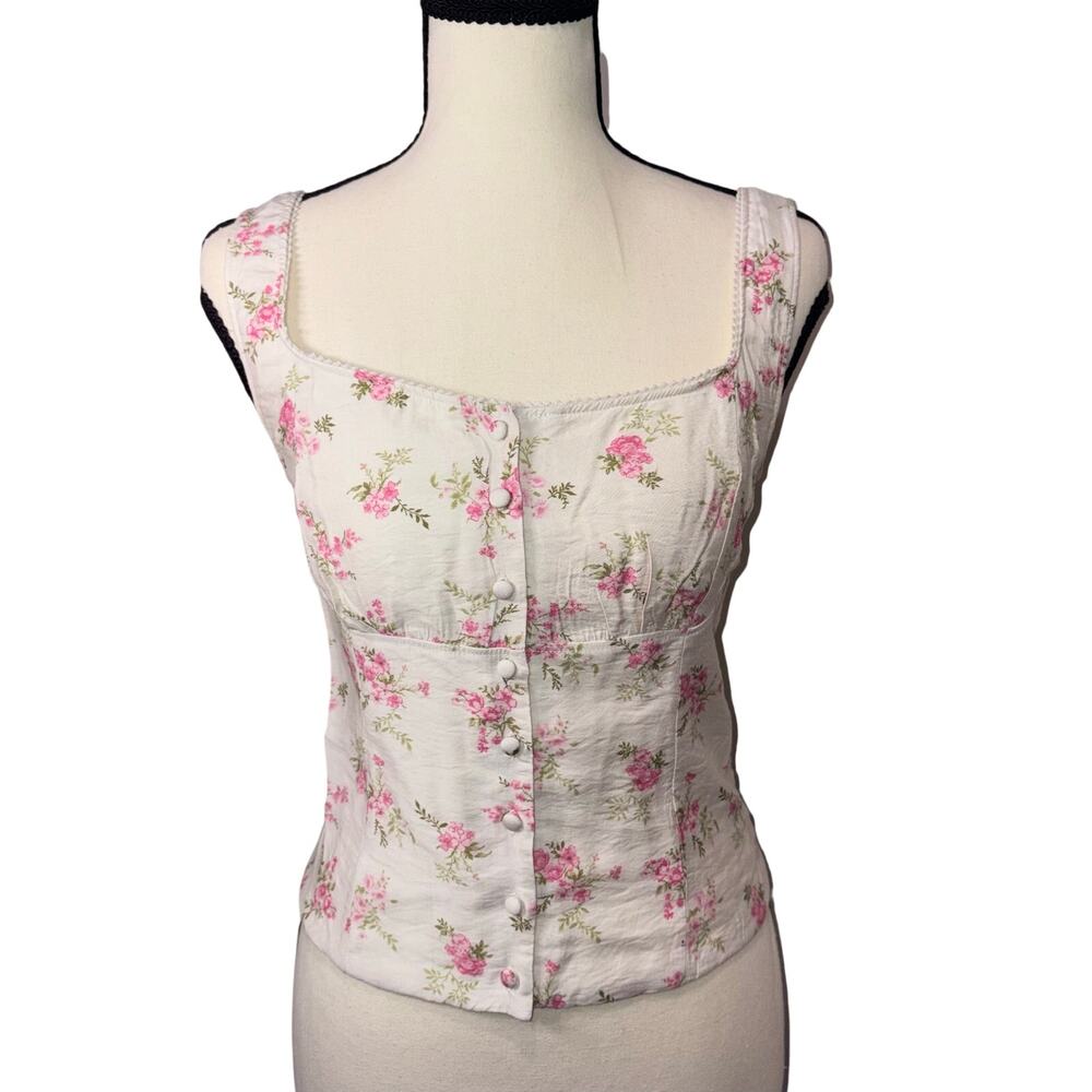 Kirious Los Angeles Floral Corset Tank Top Cream Pink M